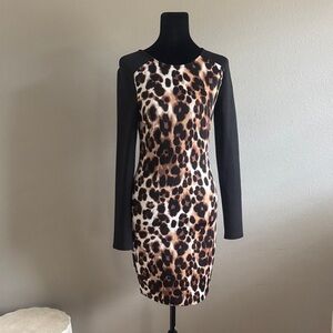 bebe Animal Print Long Sleeve Dress